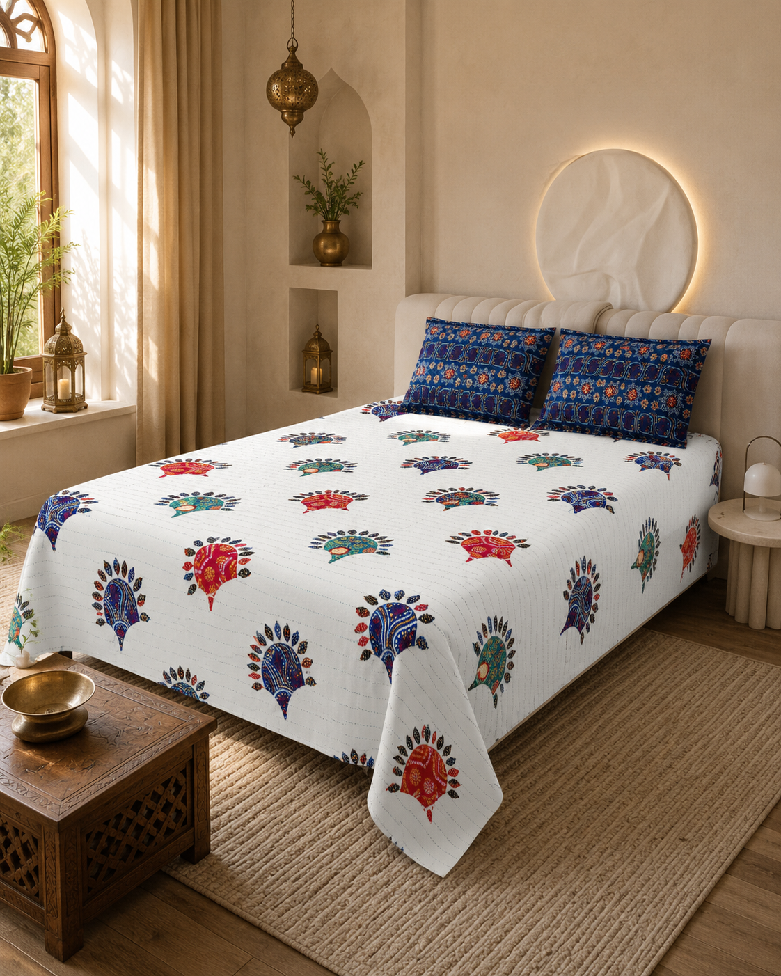 Bandhani Premium pure Cotton  Bedsheet Set (with 2 Pillow Covers)108*108