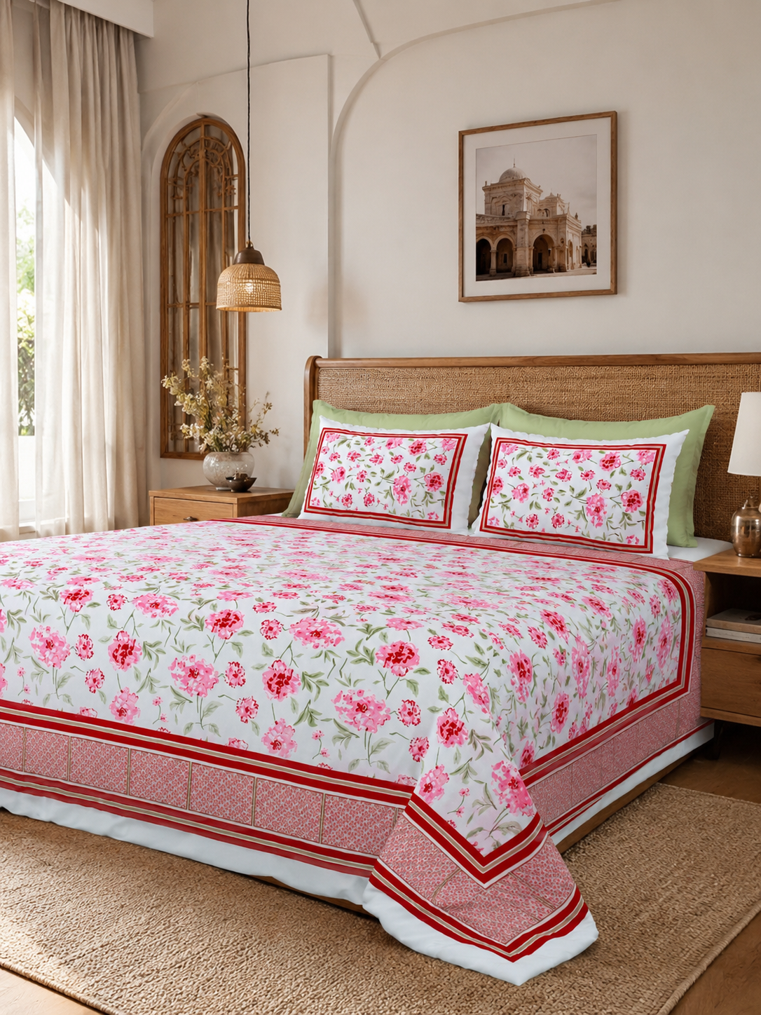 Premium Pure Cotton Floral Bedsheet Set (with 2 Pillow Covers)