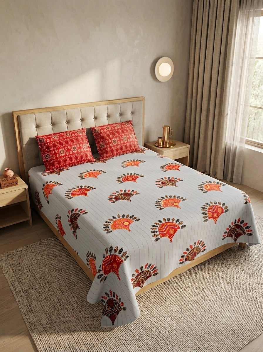 Bandhani Premium pure Cotton  Bedsheet Set (with 2 Pillow Covers)108*108