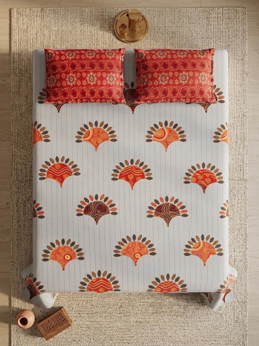 Bandhani Premium pure Cotton  Bedsheet Set (with 2 Pillow Covers)108*108