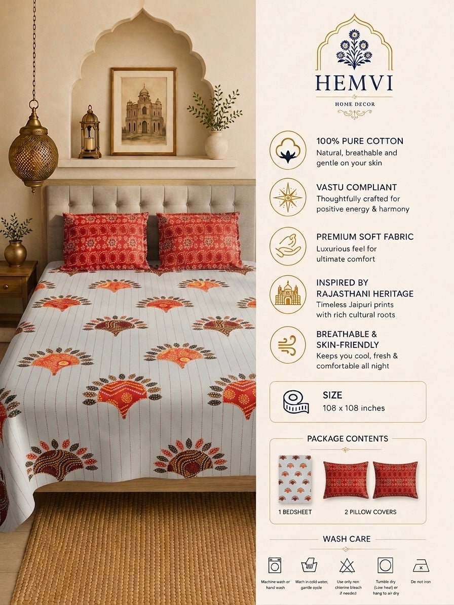 Bandhani Premium pure Cotton  Bedsheet Set (with 2 Pillow Covers)108*108