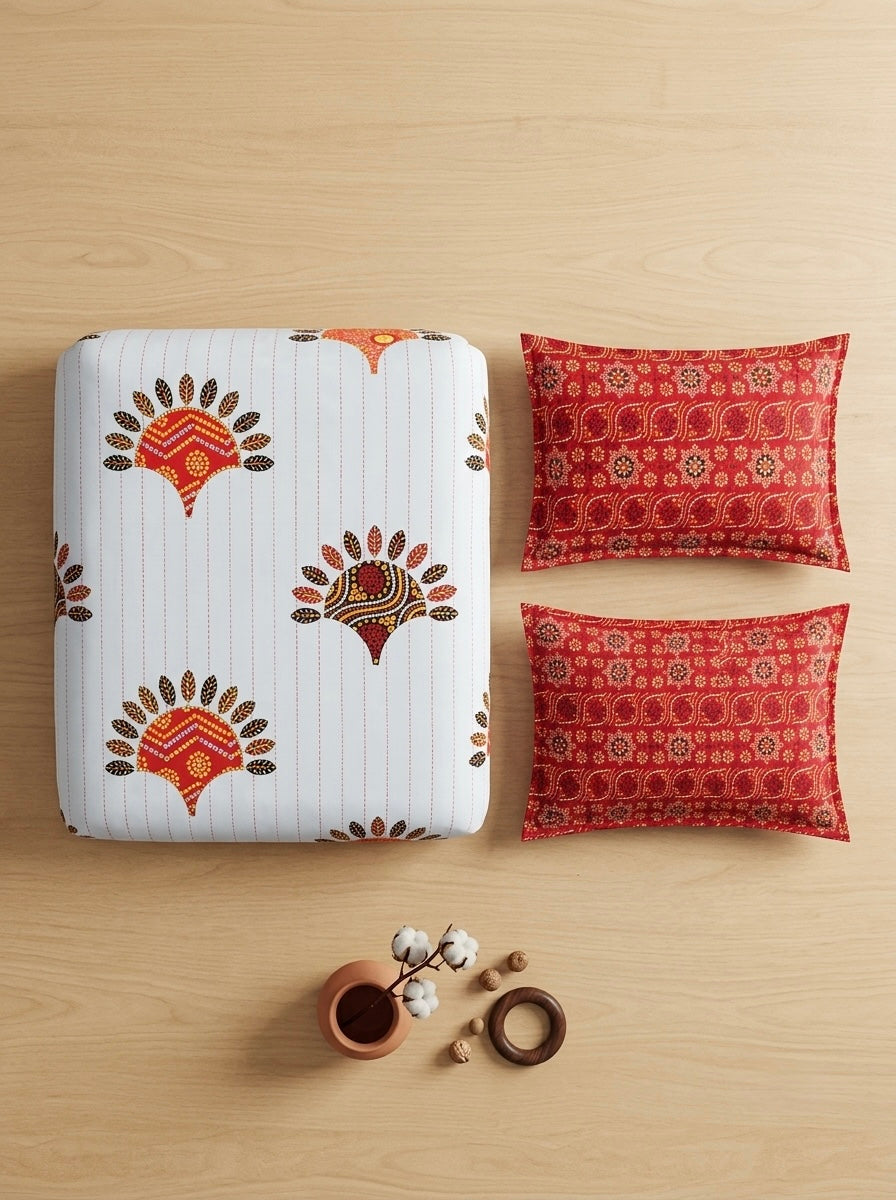 Bandhani Premium pure Cotton  Bedsheet Set (with 2 Pillow Covers)108*108