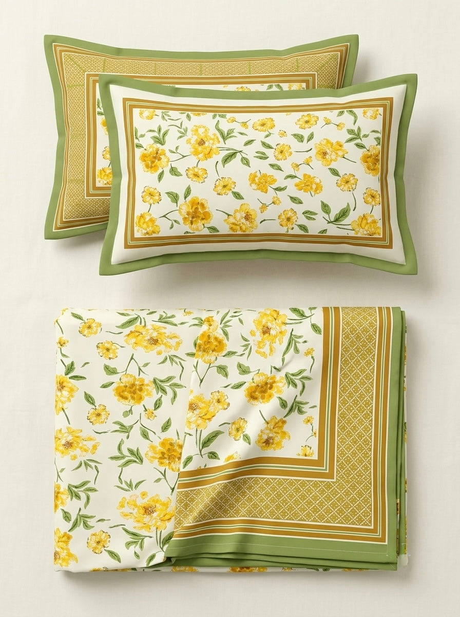 Premium Pure Cotton Floral Bedsheet Set (with 2 Pillow Covers)