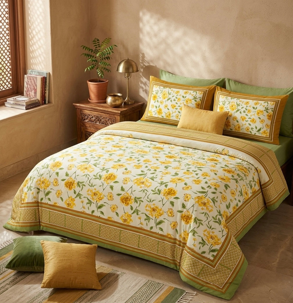 Premium Pure Cotton Floral Bedsheet Set (with 2 Pillow Covers)