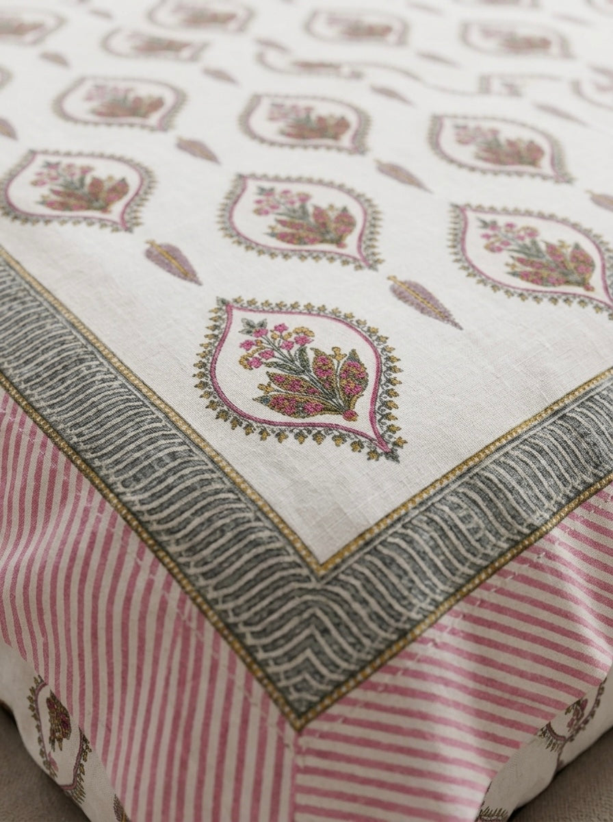 Pink Paisley Floral Cotton Bedsheet with 2 Pillow Covers | Premium Jaipuri Printed Bed Sheet | 100% Pure Cotton | HEMVI
