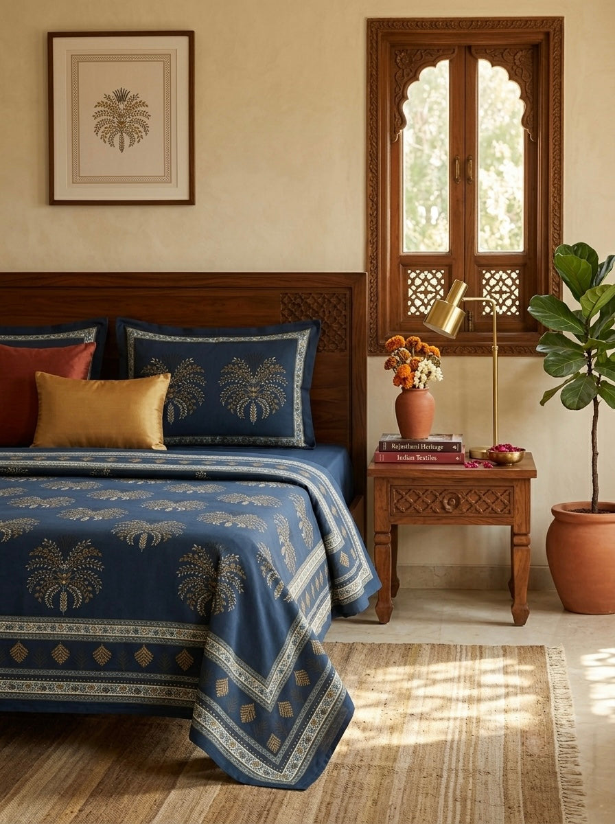 Neel Pushp Heritage Cotton Bedsheet | 108×108 Inches | 100% Pure Cotton | Vastu Compliant | King Size | HEMVI