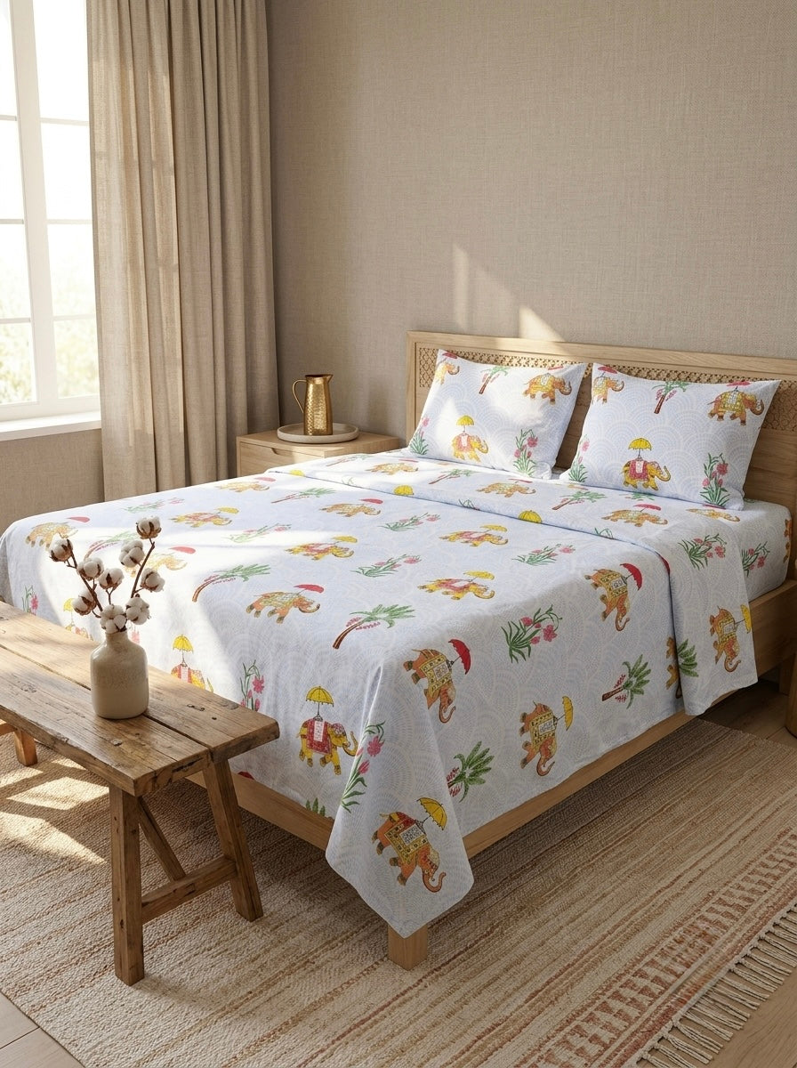 Raj Gaj Heritage Cotton Bedsheet | 108×108 Inches | 100% Pure Cotton | Vastu Compliant | King Size | HEMVI