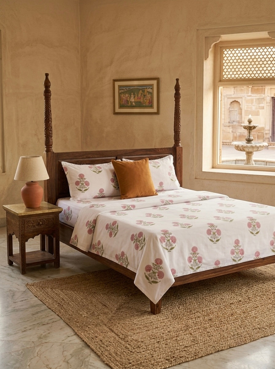 Gulnaar Blossom Cotton Bedsheet | 108×108 Inches | 100% Pure Cotton | Vastu Compliant | King Size