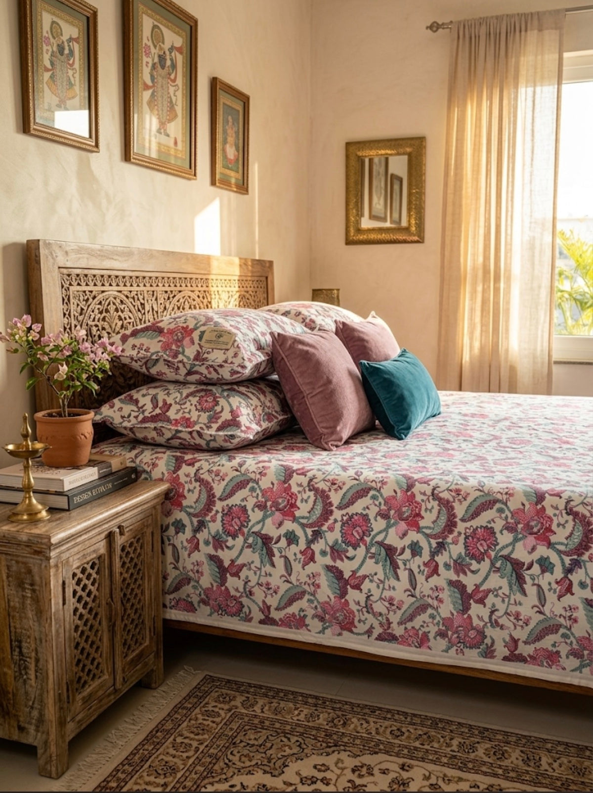 Gulnaar Floral Bedsheet | 100% Pure Cotton | 300+ TC | HEMVI
