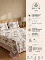 Pink Paisley Floral Cotton Bedsheet with 2 Pillow Covers | Premium Jaipuri Printed Bed Sheet | 100% Pure Cotton | HEMVI