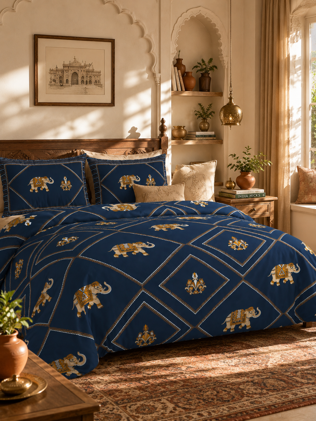 Rang Mahal Elephant Bedsheet | 100% Pure Cotton | 300+ TC | HEMVI