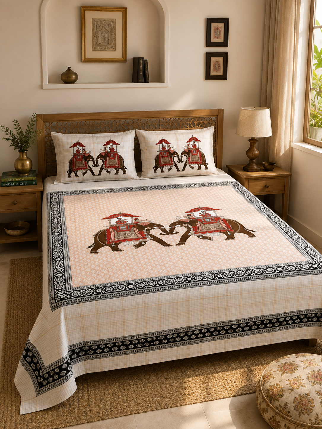 Shahi Gajraj Cotton Bedsheet | 120×120 Inches | 100% Pure Cotton | Vastu Compliant | HEMVI
