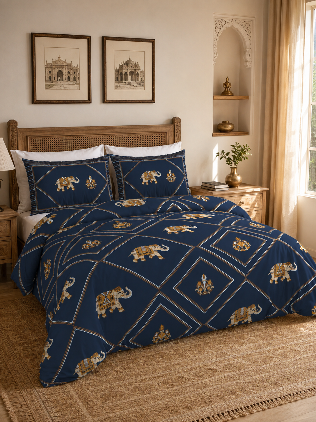 Rang Mahal Elephant Bedsheet | 100% Pure Cotton | 300+ TC | HEMVI