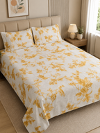 Yellow Floral Cotton Bedsheet with 2 Pillow Covers | Soft & Elegant Bedroom Collection