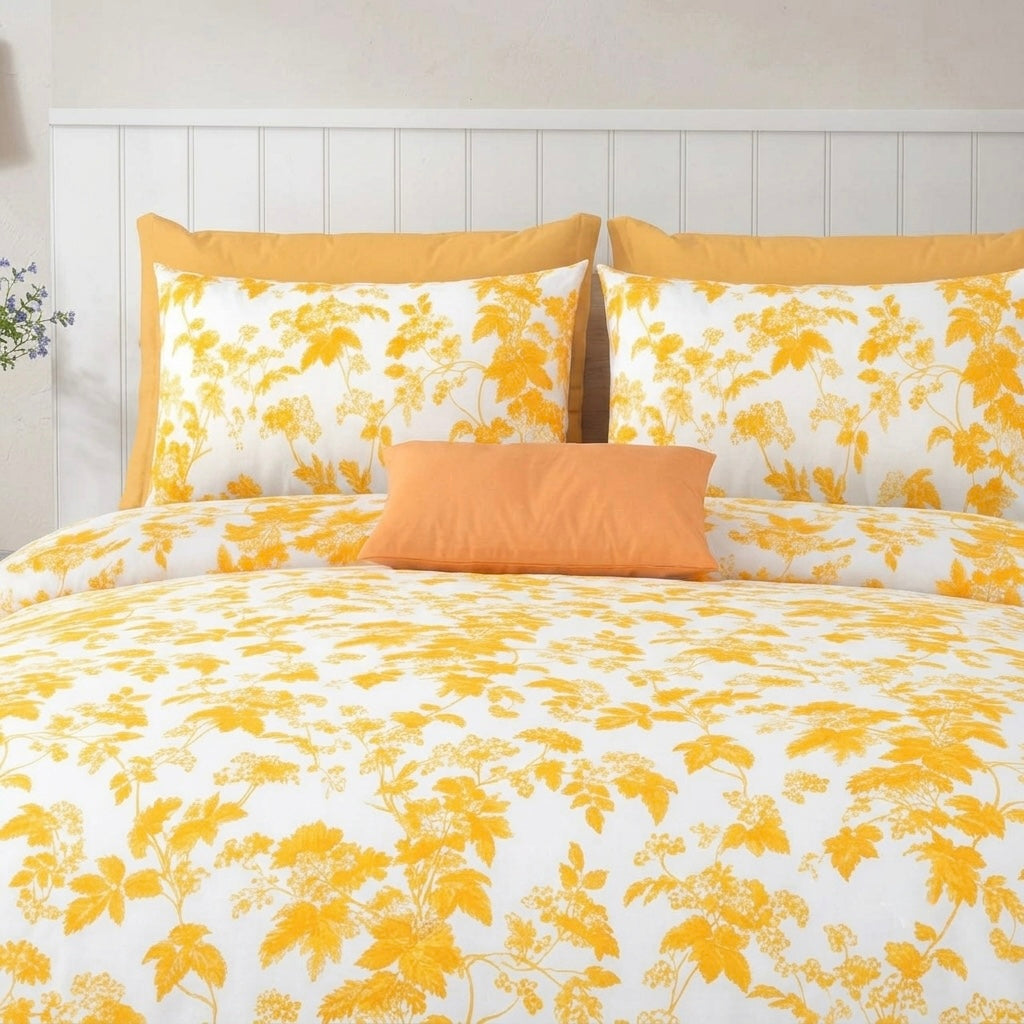 Yellow Floral Cotton Bedsheet with 2 Pillow Covers | Soft & Elegant Bedroom Collection