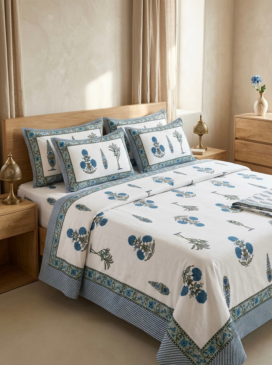 Neel Vanya Heritage Cotton Bedsheet | 108×108 Inches | 100% Pure Cotton | Vastu Compliant | King Size | HEMVI