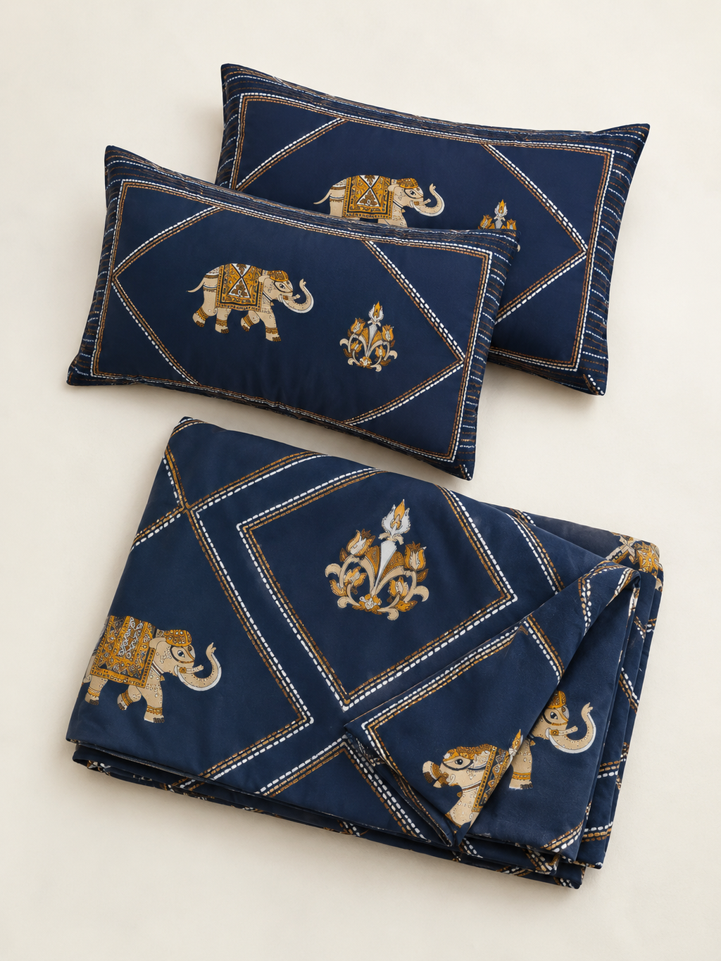 Rang Mahal Elephant Bedsheet | 100% Pure Cotton | 300+ TC | HEMVI