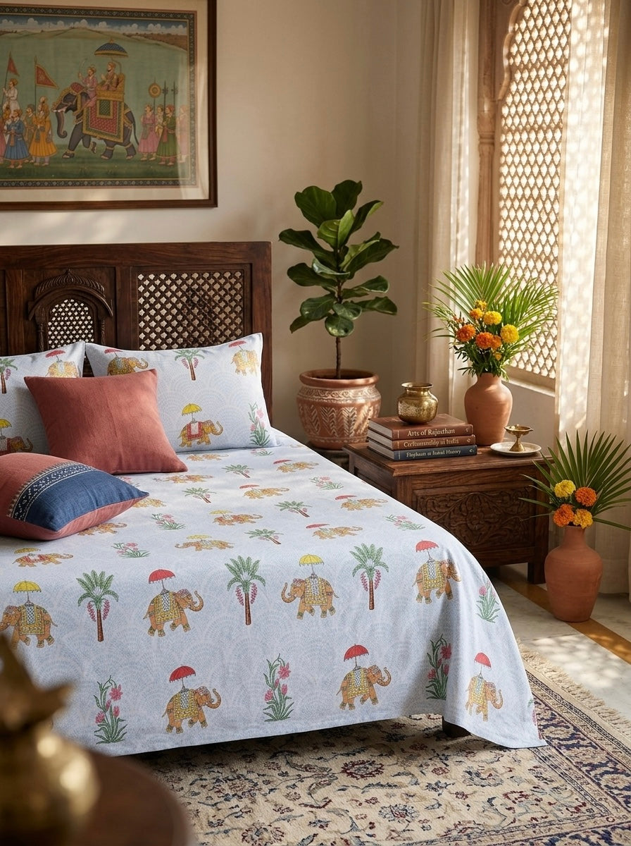 Raj Gaj Heritage Cotton Bedsheet | 108×108 Inches | 100% Pure Cotton | Vastu Compliant | King Size | HEMVI
