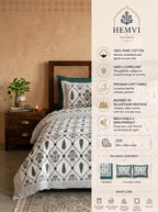 Teal Floral Trellis Cotton Bedsheet with 2 Pillow Covers | Premium Jaipuri Printed Bed Sheet | 100% Pure Cotton | HEMVI