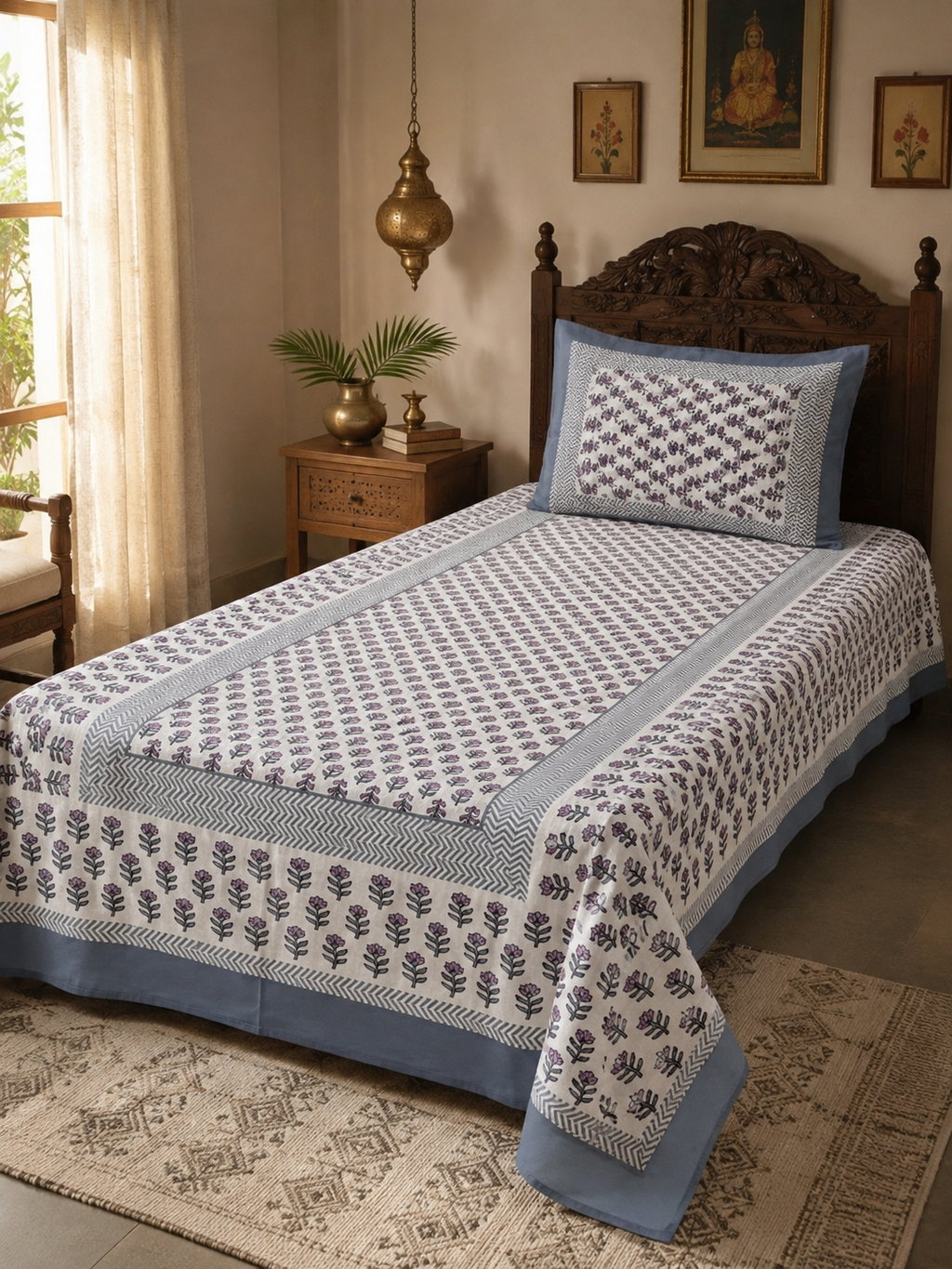 Marudhara Floral Bedsheet | 100% Pure Cotton | Vastu Compliant | HEMVI