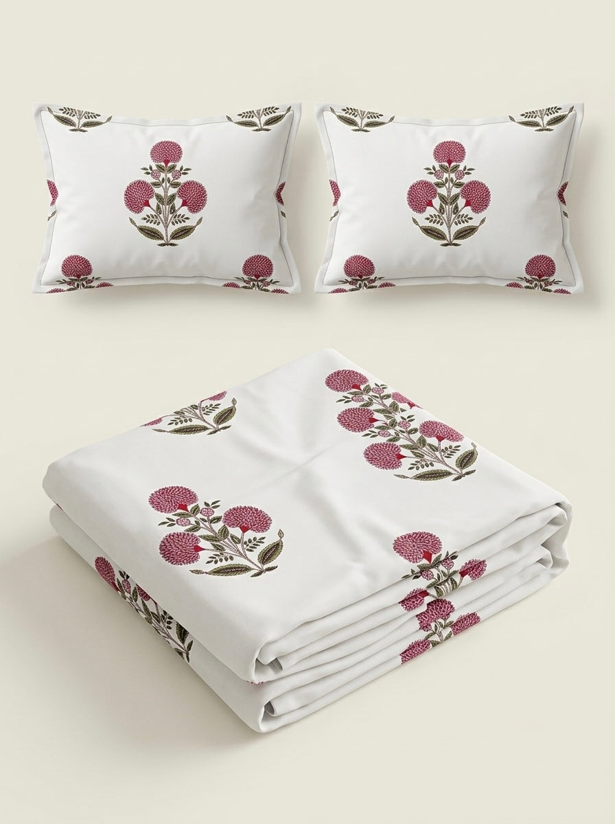 Gulnaar Blossom Cotton Bedsheet | 108×108 Inches | 100% Pure Cotton | Vastu Compliant | King Size