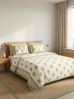 Yellow Floral Cotton Bedsheet with 2 Pillow Covers | Premium Jaipuri Hand Block Inspired Bed Sheet | 100% Pure Cotton | Hemvi