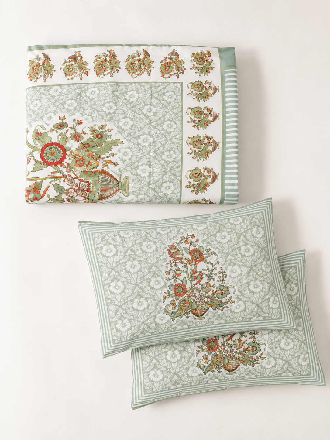 Gulnaar Heritage Floral Bedsheet | 100% Pure Cotton | Vastu Compliant | 120×120 Inches | HEMVI