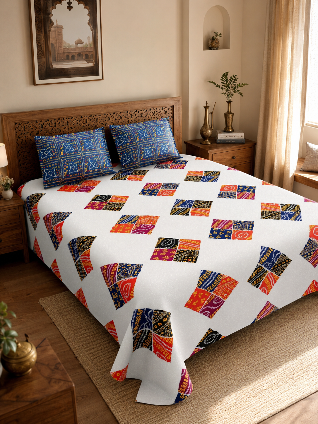 Choras Bandhani Premium Pure Cotton Bedsheet Set (King Size, 108" x 108")