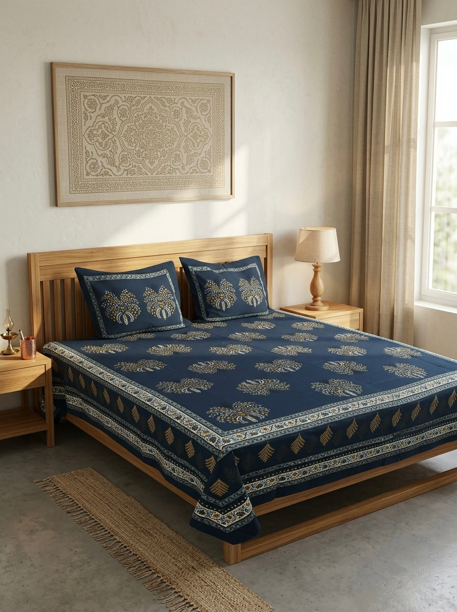 Neel Pushp Heritage Cotton Bedsheet | 108×108 Inches | 100% Pure Cotton | Vastu Compliant | King Size | HEMVI