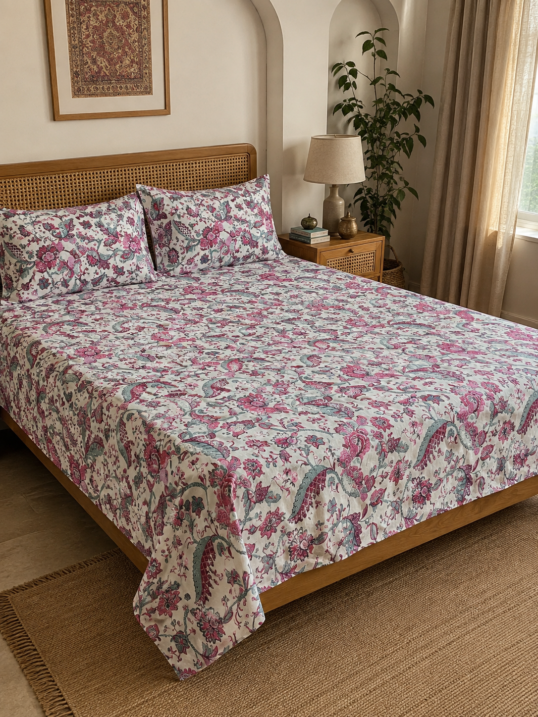 Gulnaar Floral Bedsheet | 100% Pure Cotton | 300+ TC | HEMVI