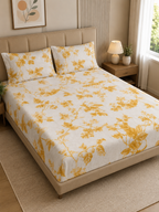 Yellow Floral Cotton Bedsheet with 2 Pillow Covers | Soft & Elegant Bedroom Collection