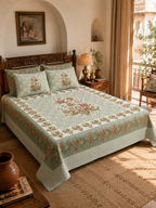 Gulnaar Heritage Floral Bedsheet | 100% Pure Cotton | Vastu Compliant | 120×120 Inches | HEMVI