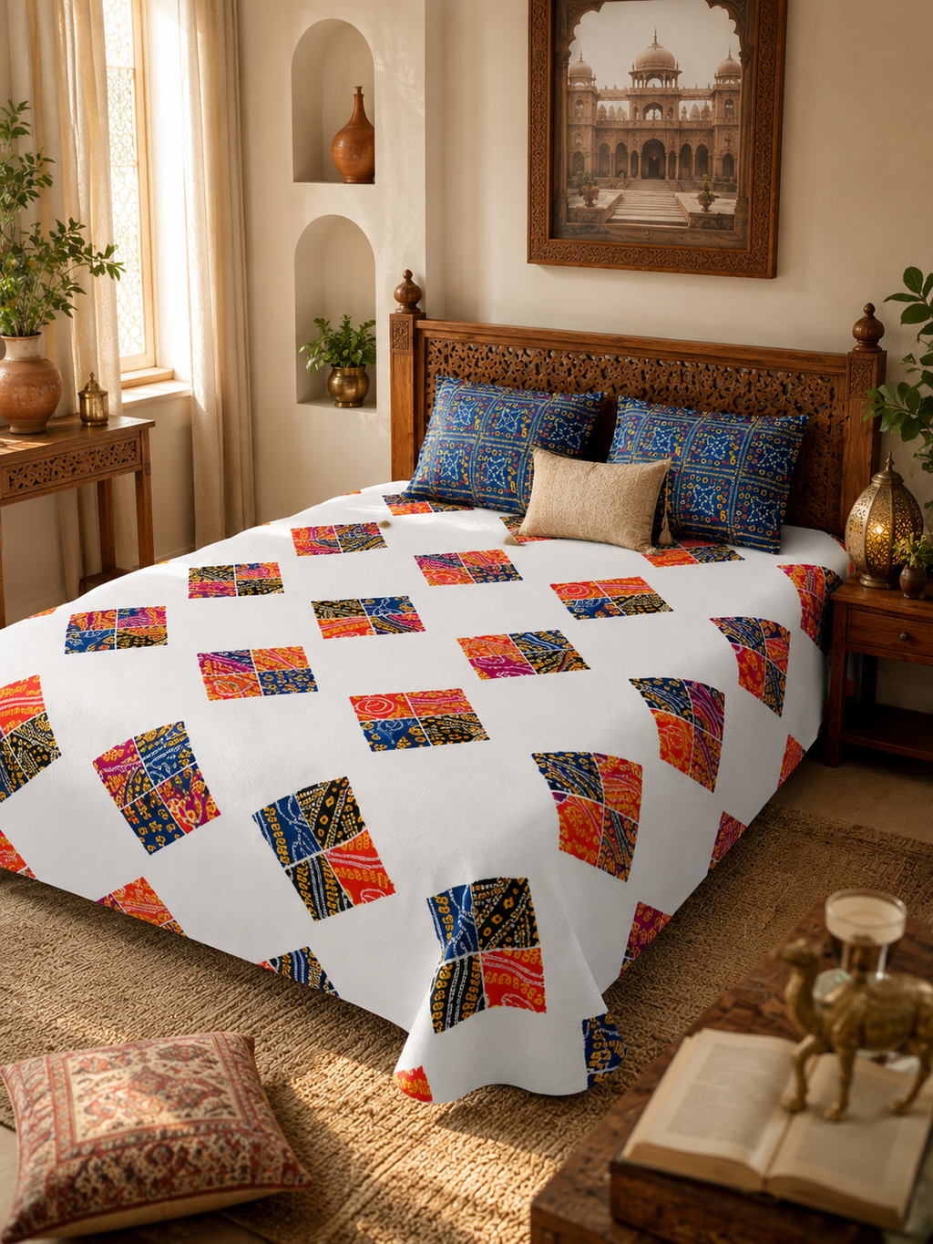 Choras Bandhani Premium Pure Cotton Bedsheet Set (King Size, 108" x 108")