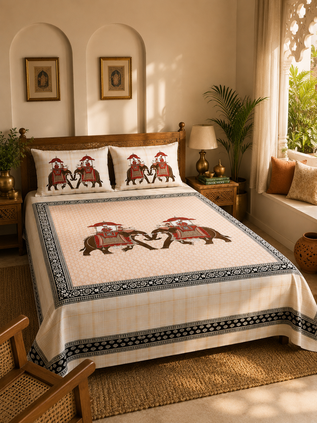 Shahi Gajraj Cotton Bedsheet | 120×120 Inches | 100% Pure Cotton | Vastu Compliant | HEMVI